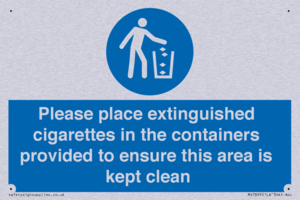 Please place extinguished cigarettes in the containers provided to ensure this area is kept clean